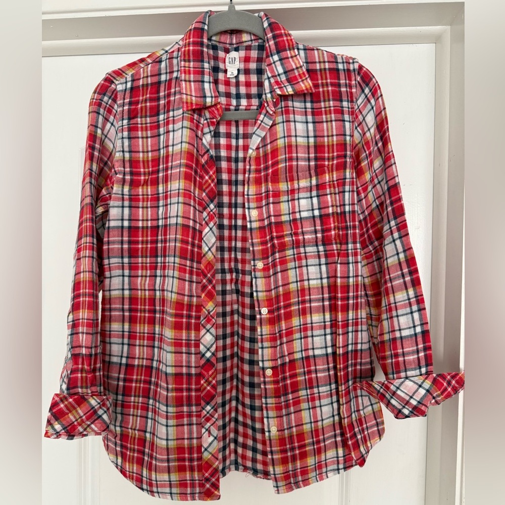 GAP Vibrant Red and Blue Plaid Shirt